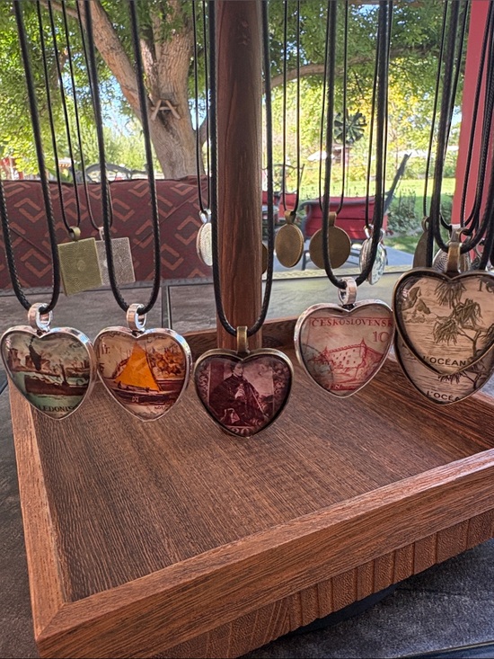 Kell’s Kreations Jewelry - Vintage Heart Shaped Postage Stamp Glass Pendant Necklace